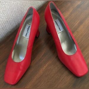 Newport News Red Leather Pumps Shoes 3 inch Heels Size 9M Career Work